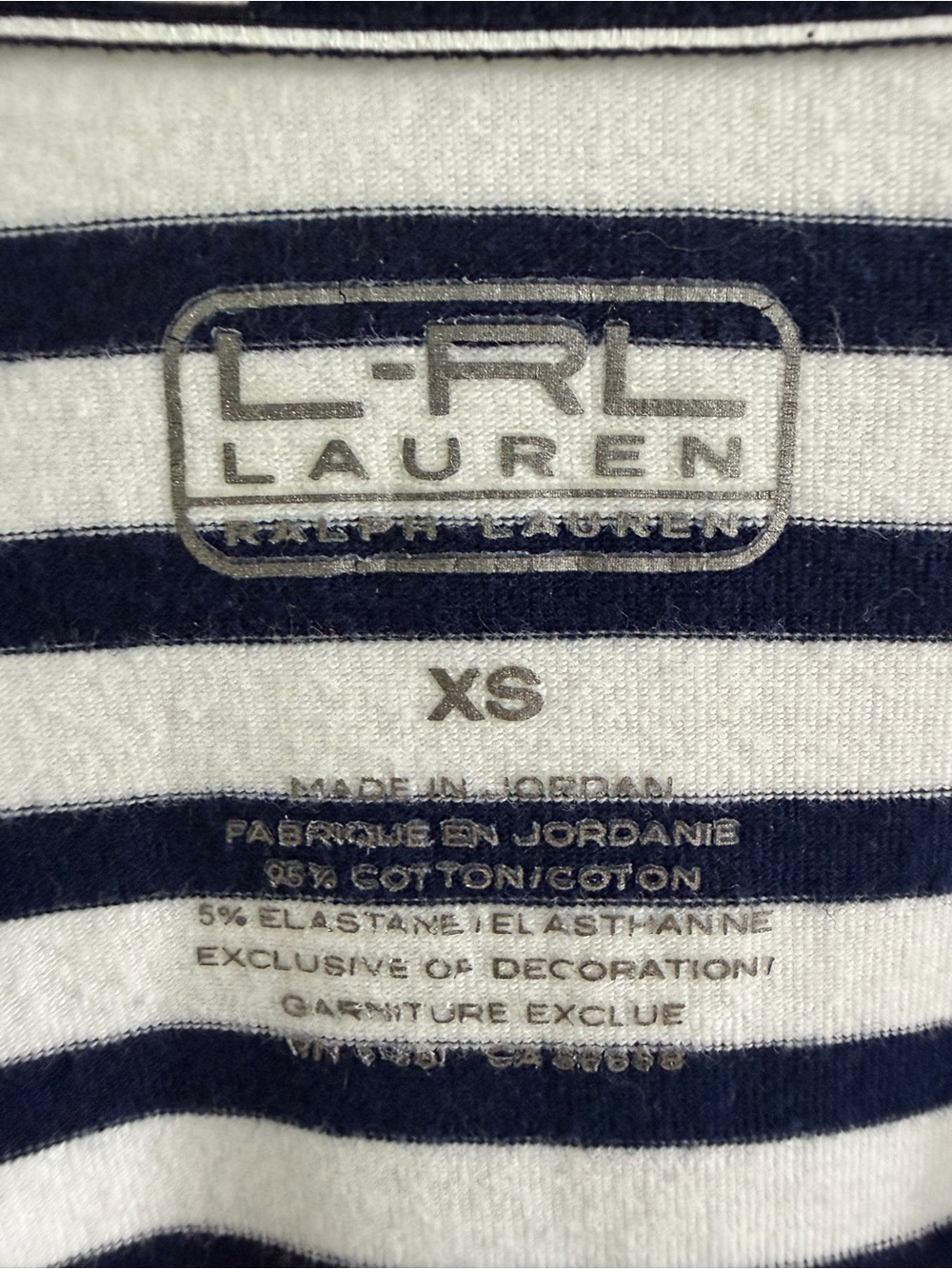 Lauren Ralph Lauren Navy and White Striped V‑Neck Long Sleeve Top with Lime Trim - Picture 3 of 5
